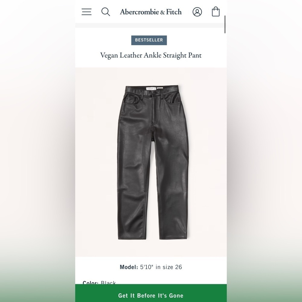 Abercrombie & Fitch The Ankle Straight Ultra High Rise Vegan Leather Pants Sz 26 - Picture 3 of 11